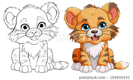 Cute Baby Tiger Cartoon Character Outline for Colouring 104930541