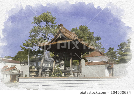 廣島縣東廣島市水彩風格的京善寺鐘樓 廣島縣東廣島市水彩風格的京善寺鐘樓 104930684