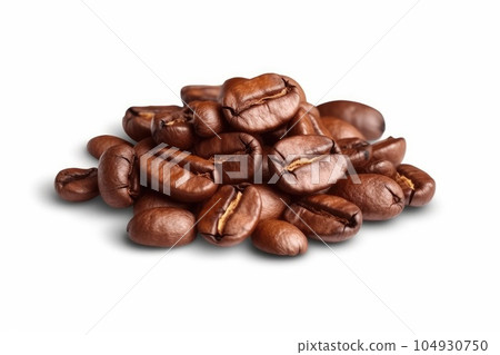 Brown Roasted Coffee Beans Closeup for white background. Generative AI 104930750