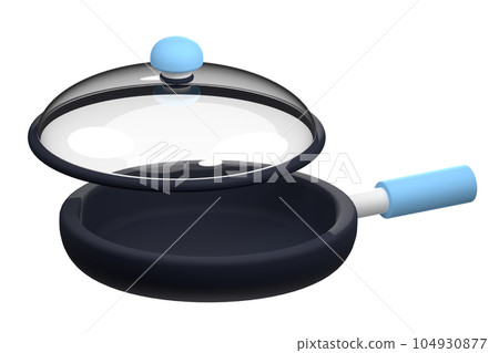 Frying pan 3d illustration on transparent background. 3d frying pan kitchen tool icon. 3d rendering illustration 104930877