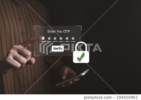 Verification of information with fingerprint scanner,2 factor authentication, high security for login access information, Internet security, online financial transaction, 2-step verify Verification of information with fingerprint scanner,2 factor authentication, high security for login access information, Internet security, online financial transaction, 2-step verify 104930961