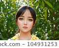 一位年輕女子站在熱帶樹木中的插圖 AI 生成的圖像 104931253