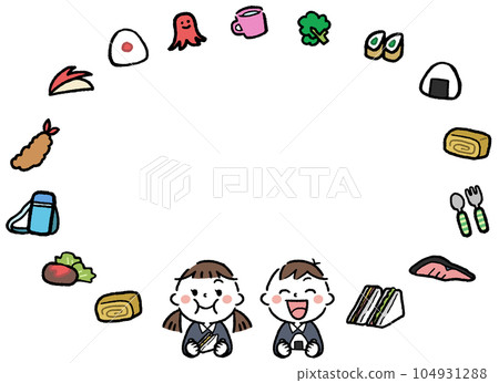 食物與兒童框架插畫素材 食物教育/學校午餐 食物與兒童框架插畫素材 食物教育/學校午餐 104931288