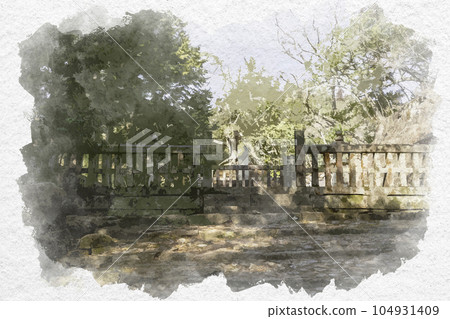 水彩風格的郡山城遺址 廣島縣 安藝高田市 常榮寺 104931409