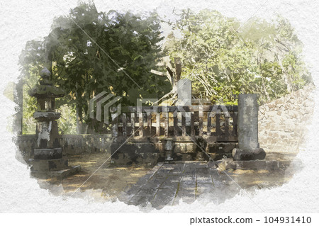 水彩風格的郡山城遺址 廣島縣 安藝高田市 常榮寺 104931410