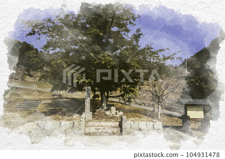 Watercolor-style Koriyama Castle Ruins Motonari Mouri Crematorium Ruins Akitakata City, Hiroshima Prefecture 104931478