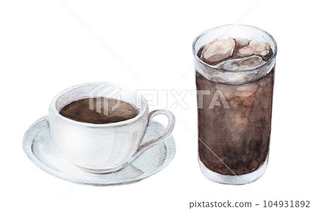 Coffee and iced coffee painted by watercolor 104931892