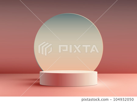 3D Realistic Pink Podium Stand. Stylish Product Display and Showcase Mockup 104932050