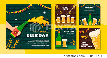 International Beer Day Social Media Post Flat Cartoon Hand Drawn Templates Background Illustration 104932105