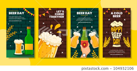 International Beer Day Social Media Stories Cartoon Hand Drawn Templates Background Illustration 104932106