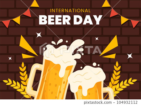 International Beer Day Social Media Background Flat Cartoon Hand Drawn Templates Illustration 104932112