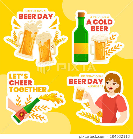 International Beer Day Label Flat Cartoon Hand Drawn Templates Background Illustration 104932113