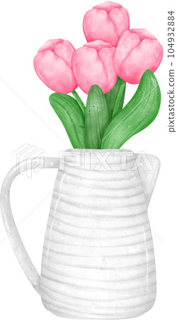tulip flowers, bouquet, watercolour, hand drawing, pastel, vibrant, cute, sweet, spring, floral, art, colorful, nature, design, decoration, isolated, vase, boots, painting, botanical, beauty, romantic 104932884