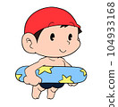 A boy in a swimsuit with a float 104933168