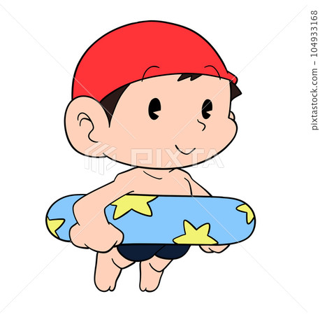 A boy in a swimsuit with a float 104933168