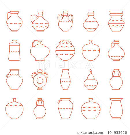 Outline pots collection. Vase pottery with geometric elements. Vector illustration 104933626