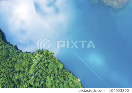Aerial view of Lake Okotampe in summer (overhead view) Aerial view of Lake Okotampe in summer (overhead view) 104933800