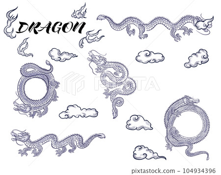 手繪水墨觸摸龍雲插畫集 104934396