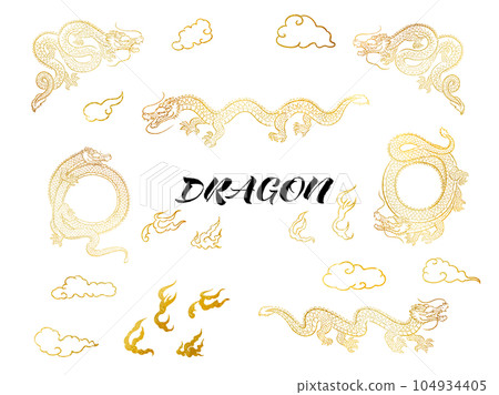 手繪閃光金龍和雲插圖集 手繪閃光金龍和雲插圖集 104934405