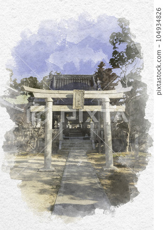 水彩風格禦岳神社境內神社廣島縣東廣島市 104934826