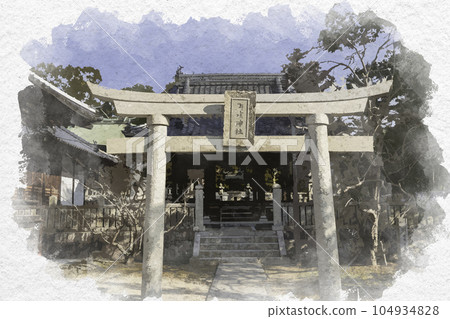 Watercolor style Mitake shrine precinct shrine Higashihiroshima City, Hiroshima Prefecture 104934828