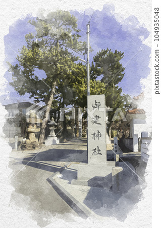 Watercolor style Mitake Shrine approach road Higashihiroshima City, Hiroshima Prefecture 104935048