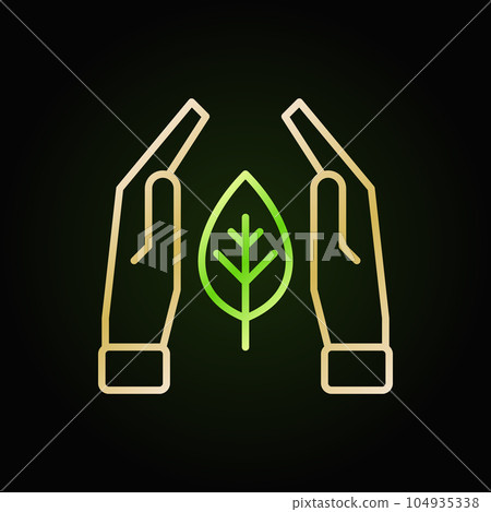 Hands with leaf vector colored line icon on dark background 104935338