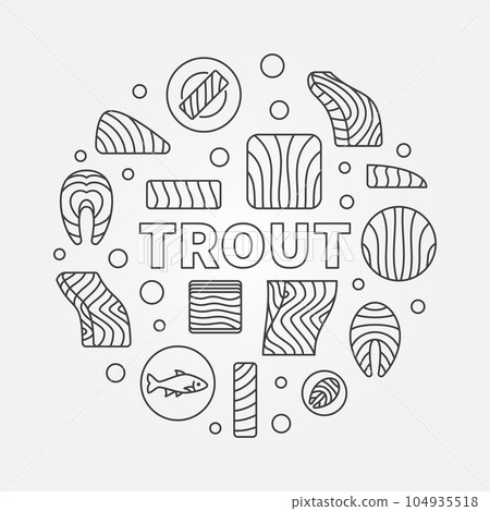 Trout round minimal illustration. Vector red fish concept symbol 104935518