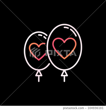 Two Balloons with Heart vector colorful linear icon or symbol 104936101