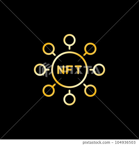 Non-Fungible Token and Circles vector line colored icon - NFT golden sign 104936503