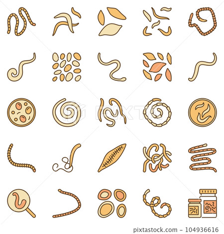 Helminth colored vector icons - Helminths Intestinal Worms concept symbols 104936616
