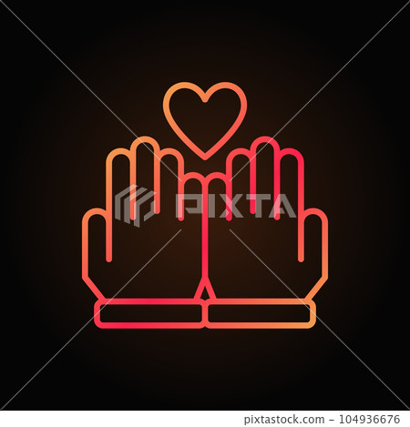 Hands and heart vector line colored icon on dark background Hands and heart vector line colored icon on dark background 104936676