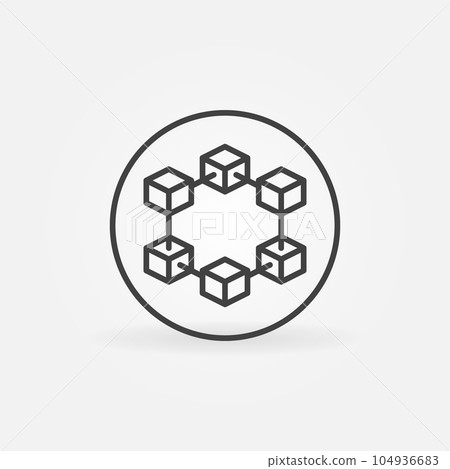 Circle with Six Blocks vector thin line Blockchain concept icon or sign 104936683