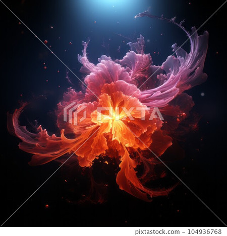Colorful smoke on dark background. Abstract background. Abstract background with red ink swirling on a black background. 3d rendering. Colorful smoke on dark background. Abstract background. Abstract background with red ink swirling on a black background. 3d rendering. 104936768