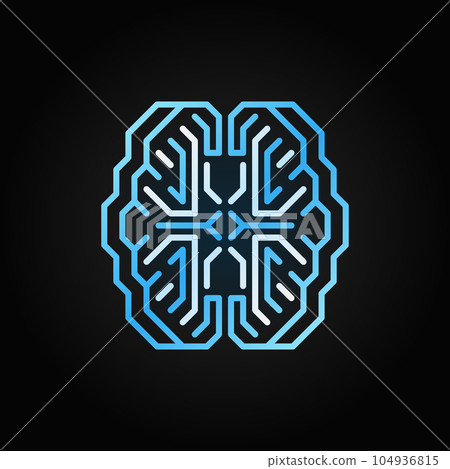 Digital Smart Brain vector blue line icon on dark background Digital Smart Brain vector blue line icon on dark background 104936815