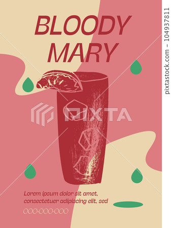 Bloody Marry Alcoholic drink liquor sketch engraving vector illustration. Party poster design. Vintage pencil sketch. Engraving style. Labels, cover, t-shirt print, painting. 104937811