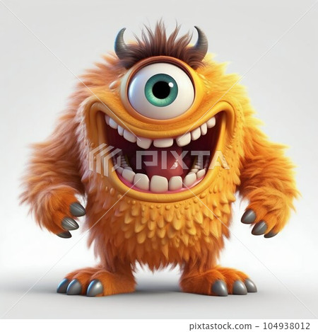 Cartoon Monster with Big Teeth and Huge Eyes on White Background. Generative ai 104938012