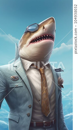 Cool Shark Portrait in Suit. Generative ai 104938032