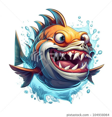 Angry Piranha Cartoon Character on White Background. Generative ai 104938064
