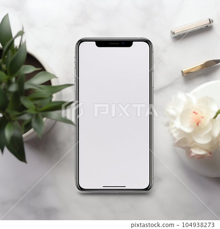 Blank Smartphone Screen on a Marble Table with...-插圖素材 [104938273 ...