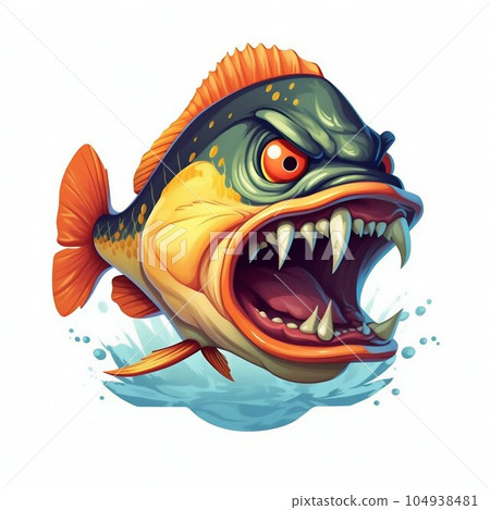 Angry Piranha Cartoon Character on White Background. Generative ai Angry Piranha Cartoon Character on White Background. Generative ai 104938481