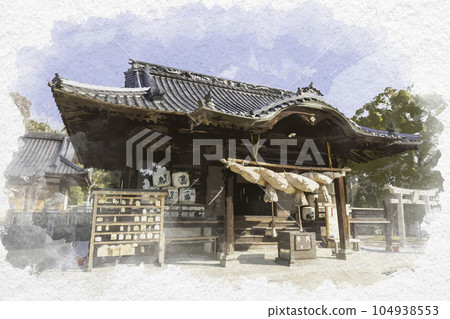 Watercolor-style Mitake Shrine Worship Hall, Higashi-Hiroshima City, Hiroshima Prefecture Watercolor-style Mitake Shrine Worship Hall, Higashi-Hiroshima City, Hiroshima Prefecture 104938553