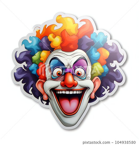 Evil and Scary Clown Sticker with a Black Border and Florescent Colors on White Background. Generative ai Evil and Scary Clown Sticker with a Black Border and Florescent Colors on White Background. Generative ai 104938580
