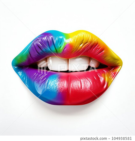 Colourful Rainbow Lip Icon on White Background. Generative ai Colourful Rainbow Lip Icon on White Background. Generative ai 104938581