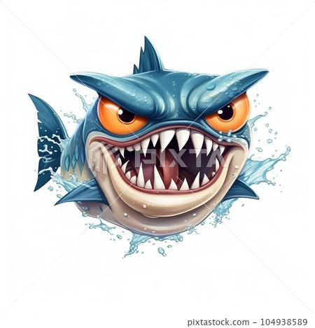 Angry Barracuda Cartoon Character on White Background. Generative ai 104938589