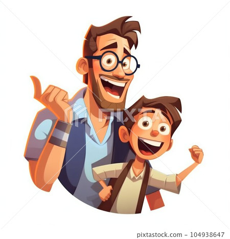 Father and Son Laughing Together, Sticker on White Background. Generative ai 104938647