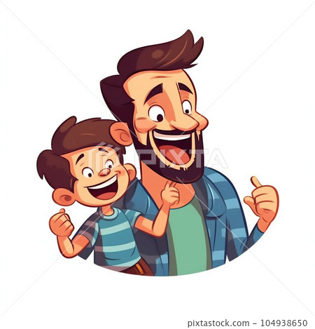 Father and Son Laughing Together, Sticker on White Background. Generative ai 104938650