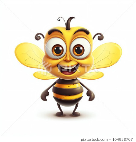 Cartoon Cute Happy Honey Bee on White Background with Margins. Generative ai Cartoon Cute Happy Honey Bee on White Background with Margins. Generative ai 104938707