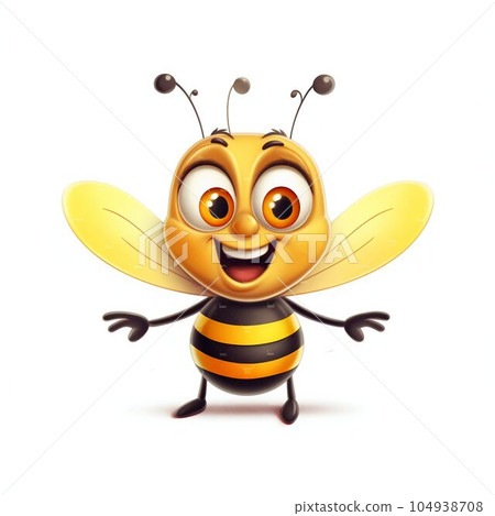 Cartoon Cute Happy Honey Bee on White Background with Margins. Generative ai Cartoon Cute Happy Honey Bee on White Background with Margins. Generative ai 104938708