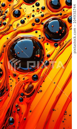 Oil Bubble Painting of Swirling Bubbles Background in Dark Orange and Black Colors. Generative ai 104938744